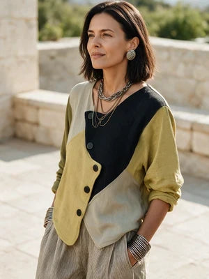 Catherine | Chandail en tricot asymétrique à blocs de couleurs