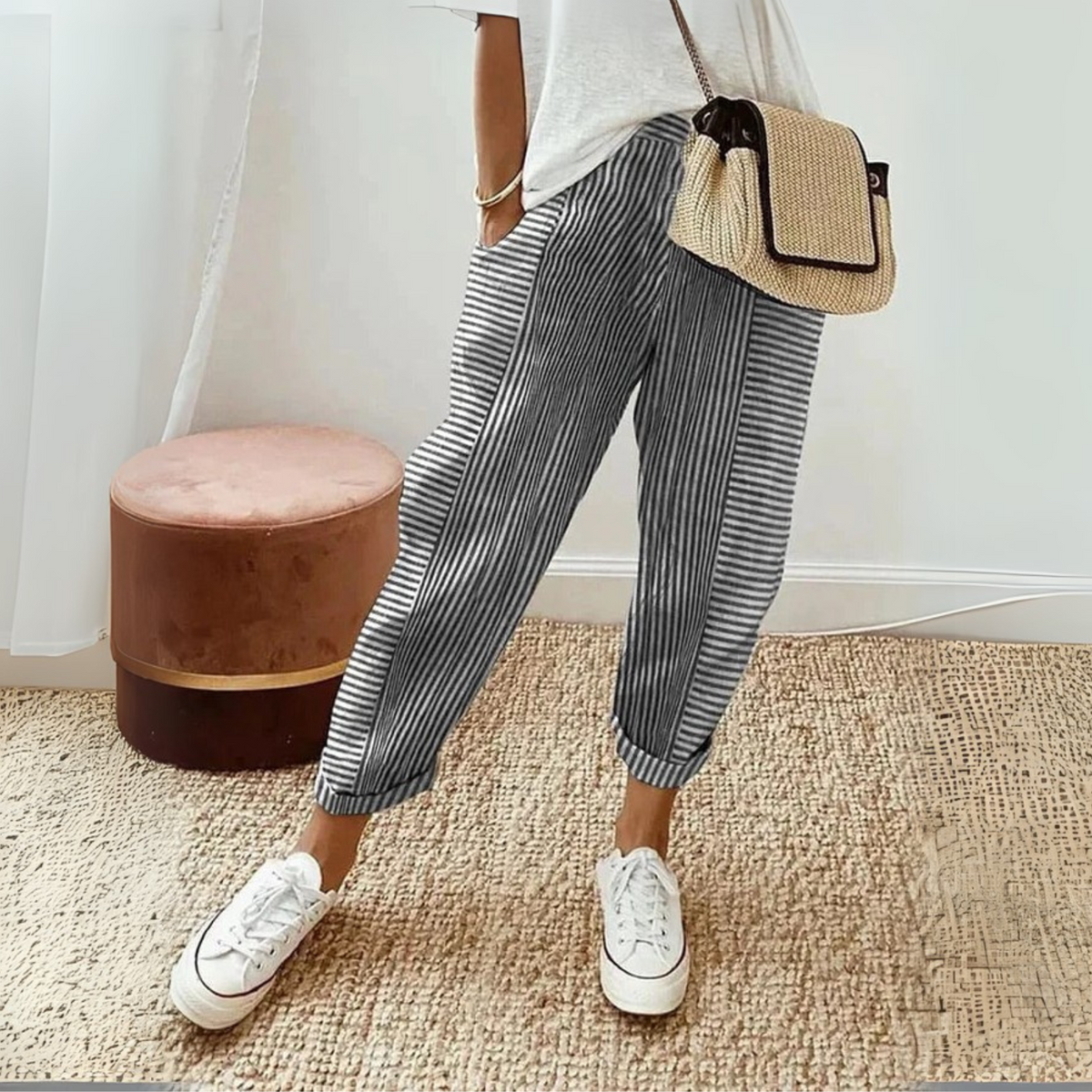 Celia | Pantalon classique à rayures en coton