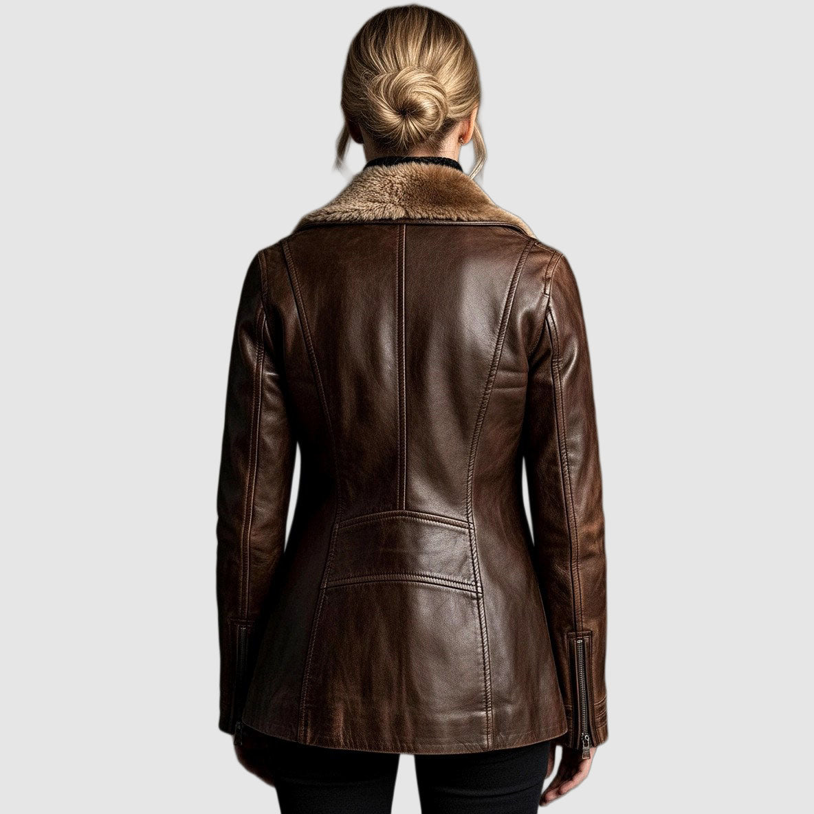 Samara | Veste en cuir à col façon peau lainée et fermeture éclair