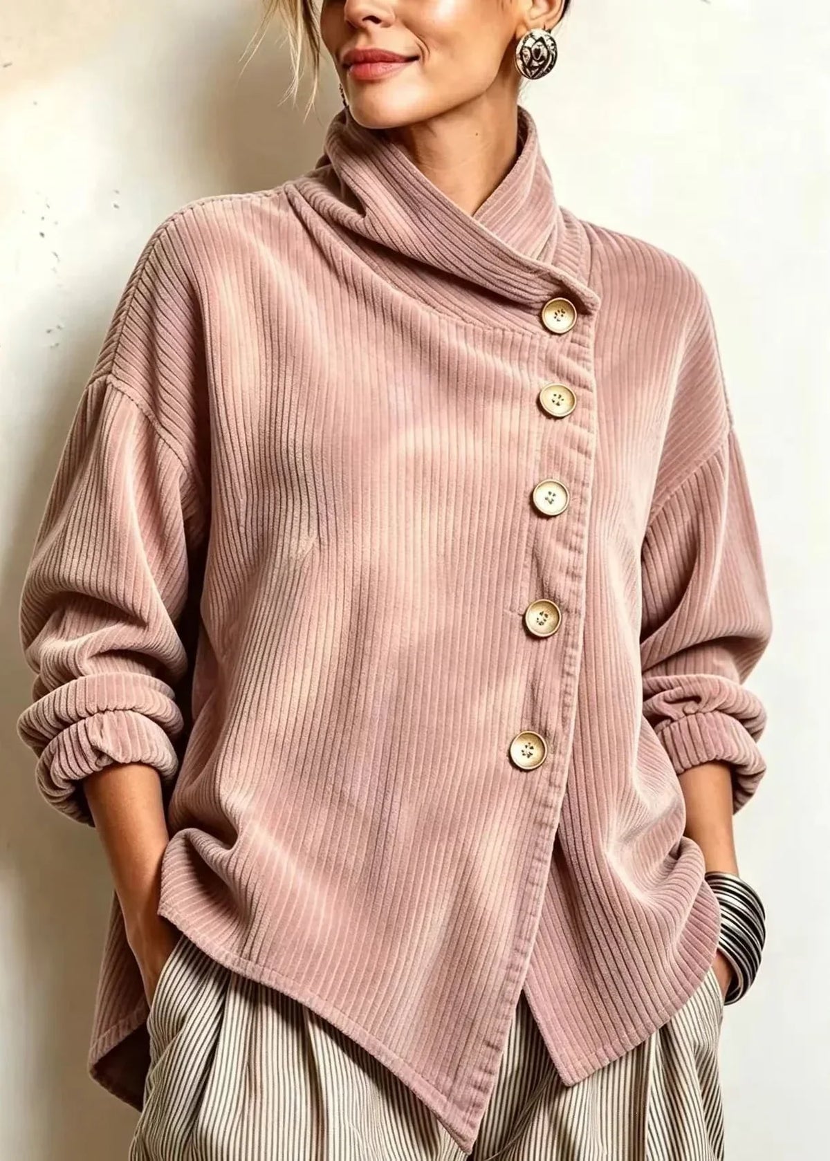 Olivia haut en velours côtelé - Vieux rose