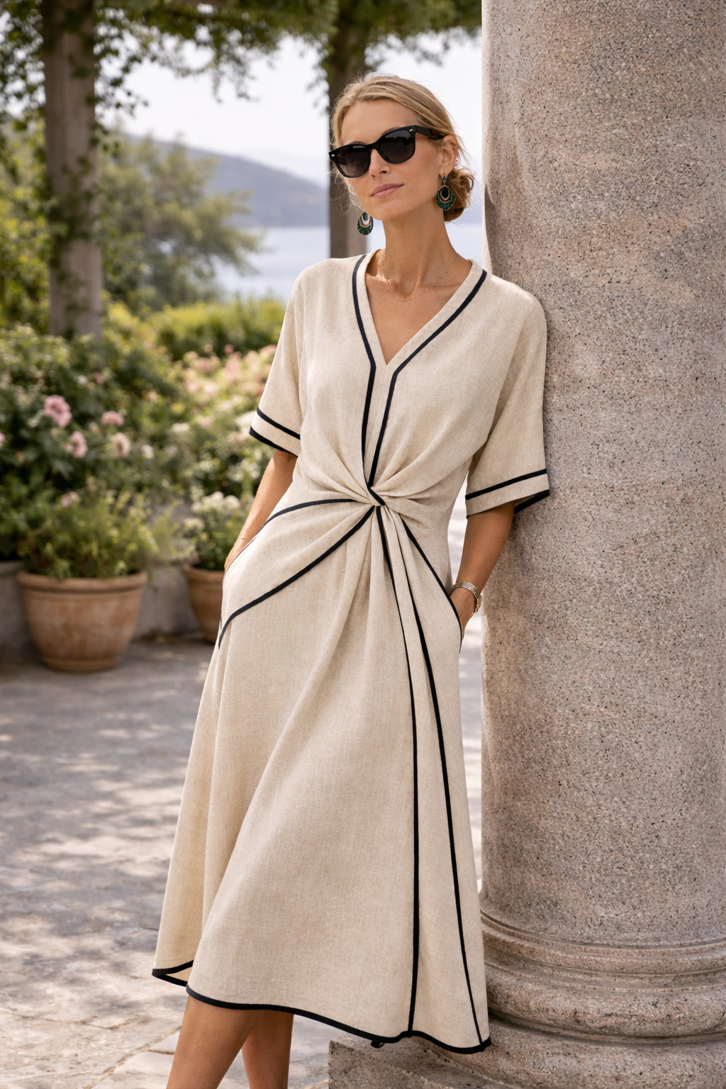 Carole | Robe mi-longue à détail noué