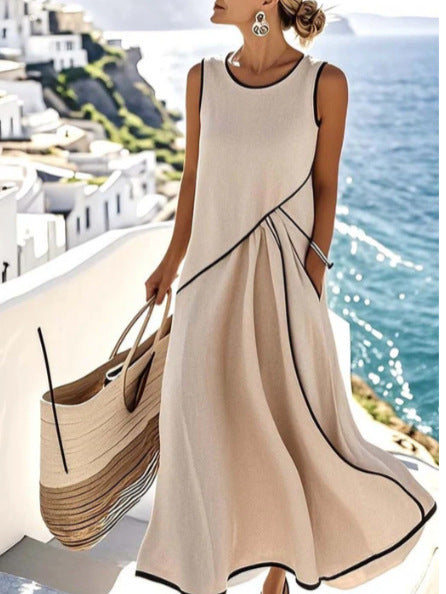 Monique | Robe longue à bordure contrastée