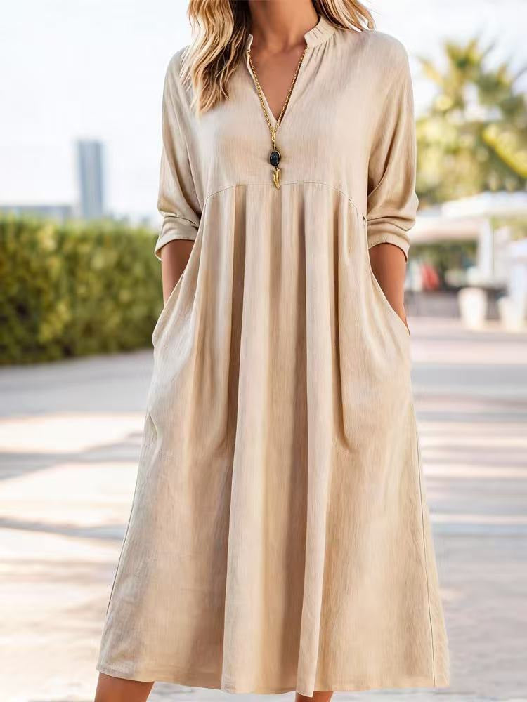 Nathalie | Robe mi-longue en lin et coton
