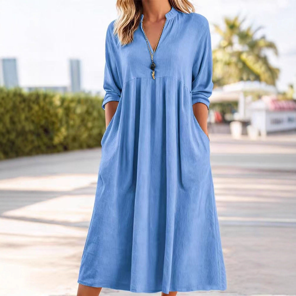Nathalie | Robe mi-longue en lin et coton
