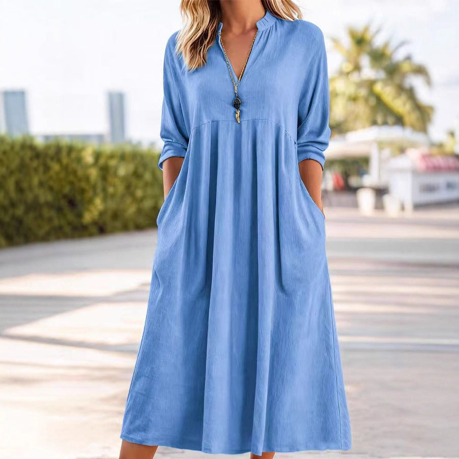 Nathalie | Robe mi-longue en lin et coton