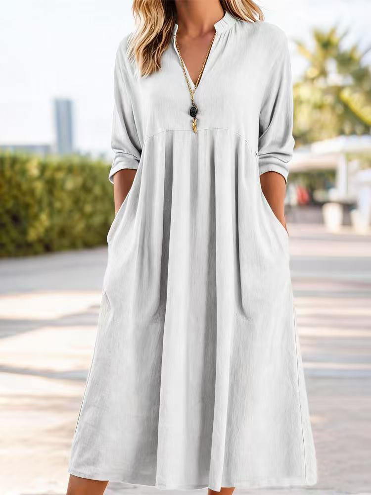 Nathalie | Robe mi-longue en lin et coton
