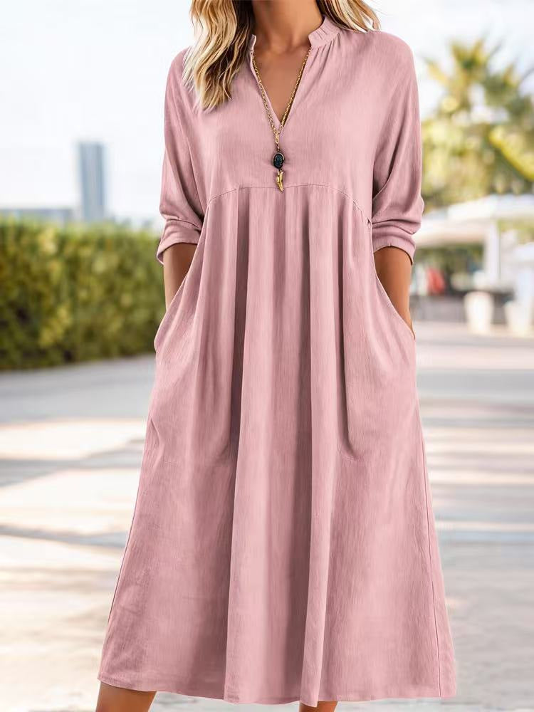 Nathalie | Robe mi-longue en lin et coton