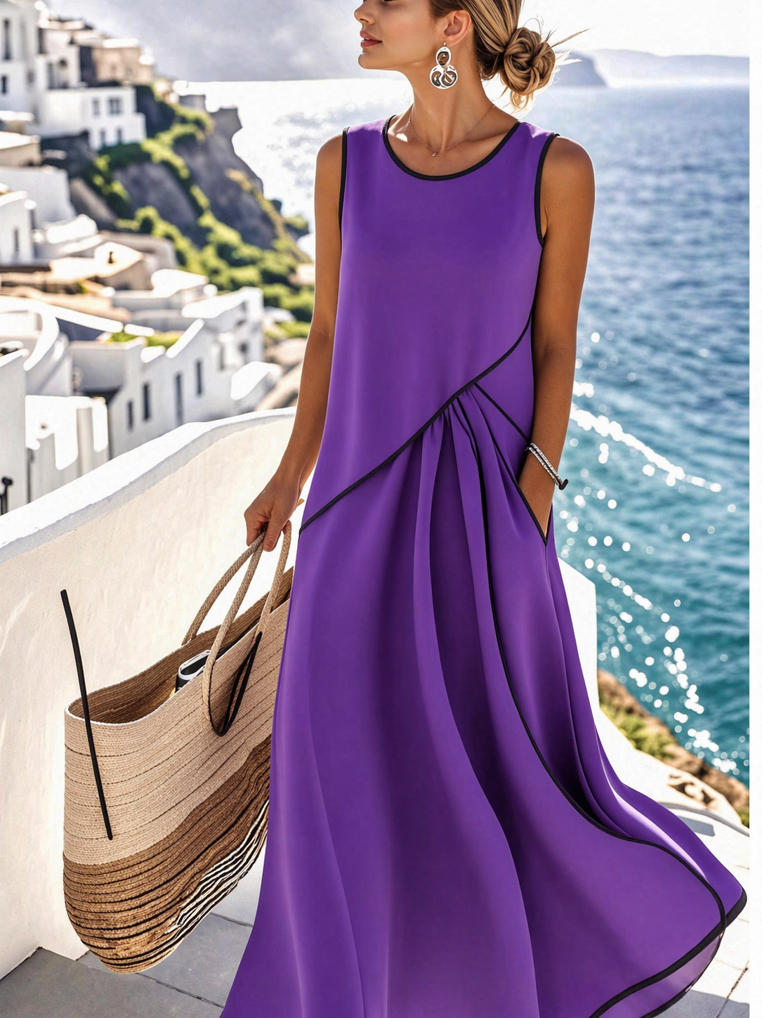 Monique | Robe longue à bordure contrastée