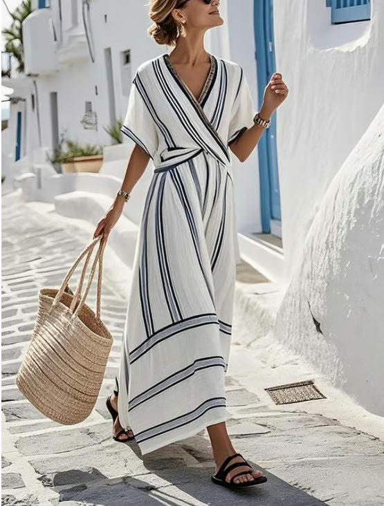 Johanne | Robe portefeuille longue à rayures