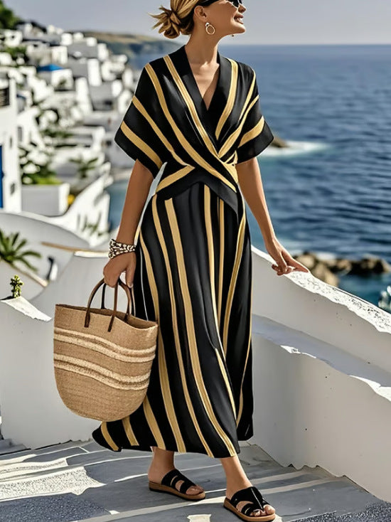 Johanne | Robe portefeuille longue à rayures