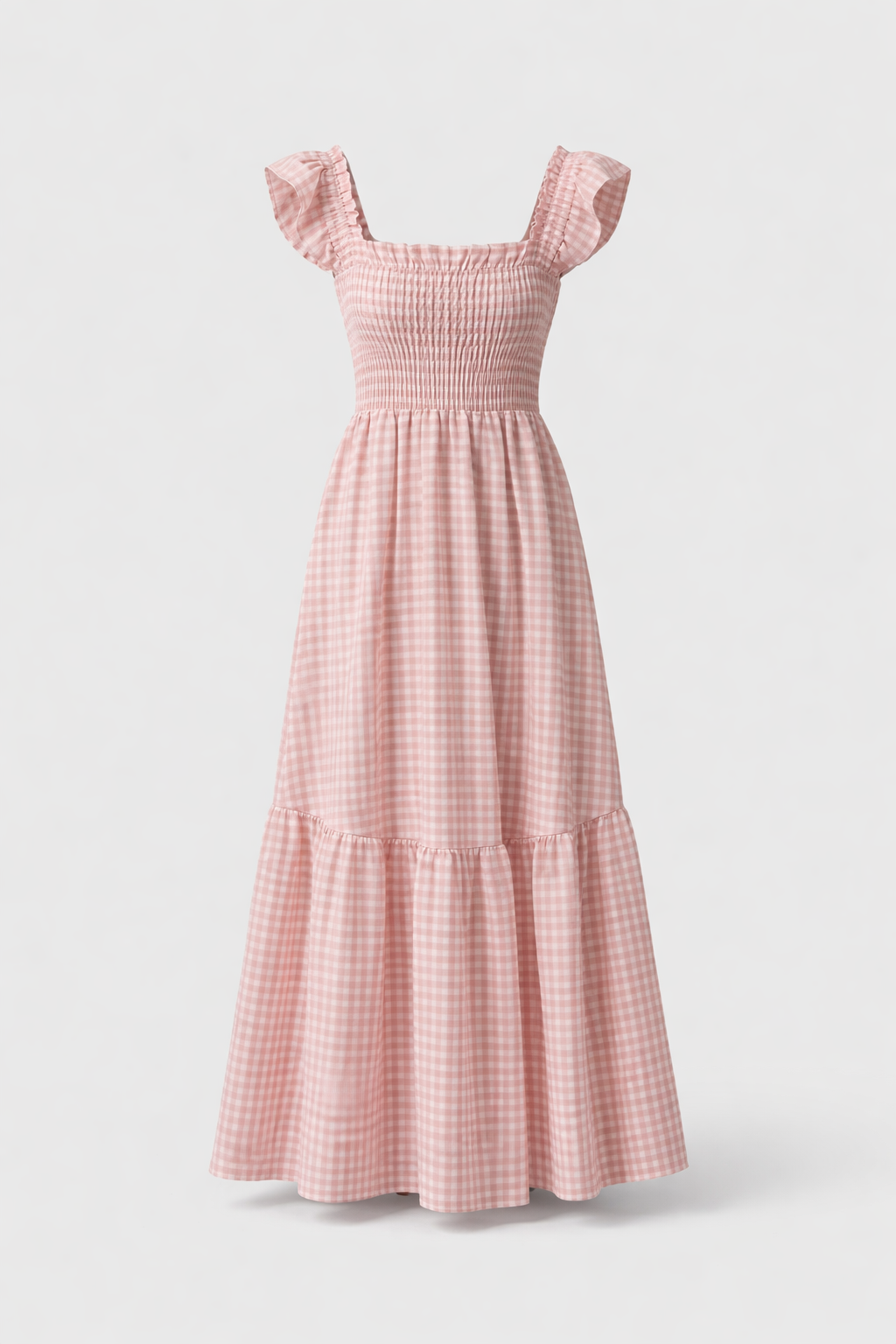 Martine | Robe longue vichy à smocks