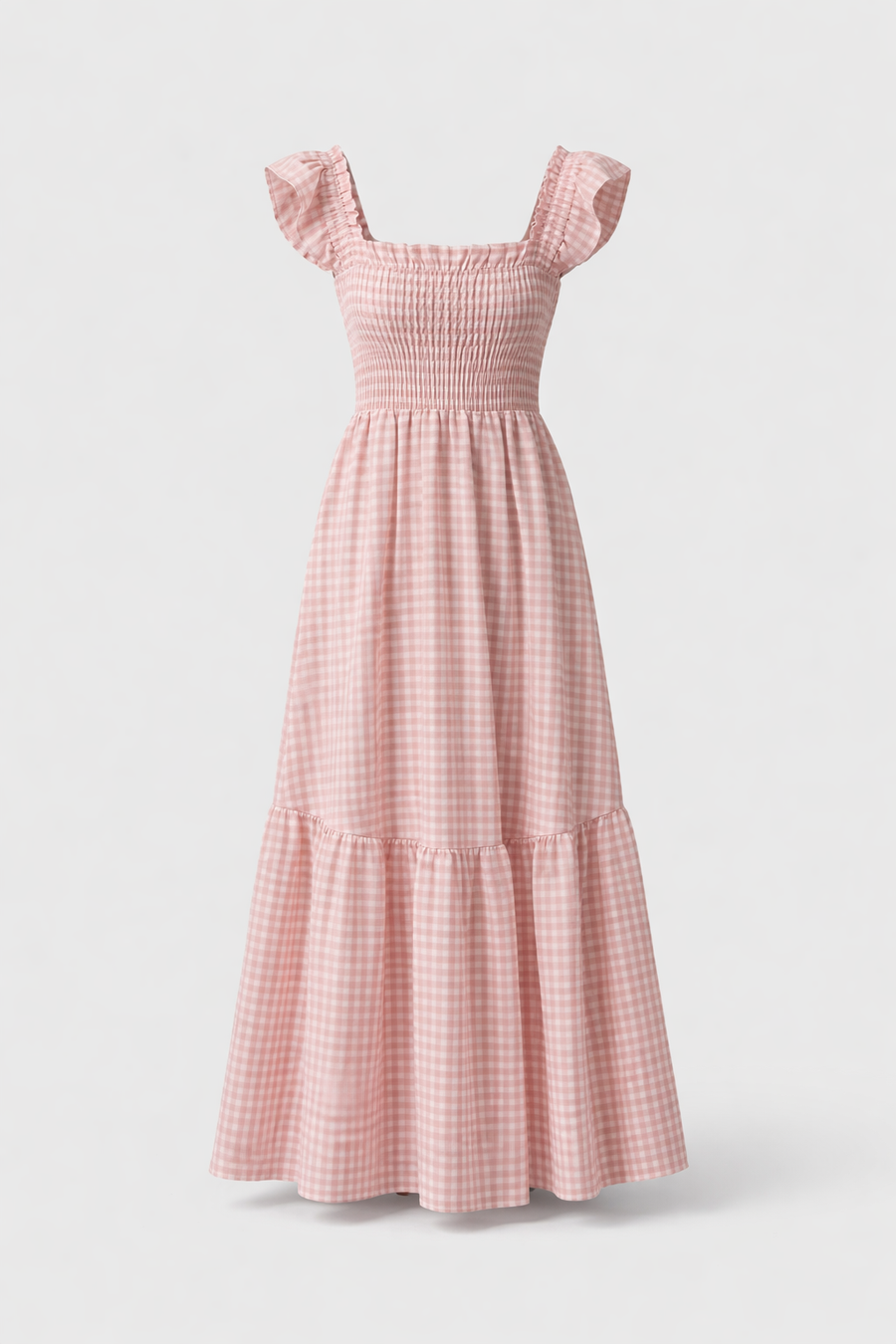 Martine | Robe longue vichy à smocks