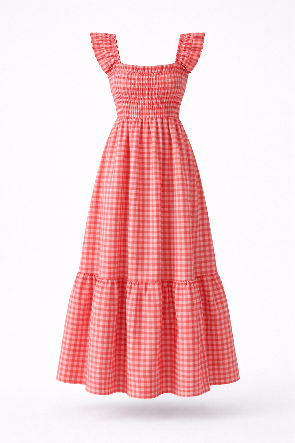 Martine | Robe longue vichy à smocks