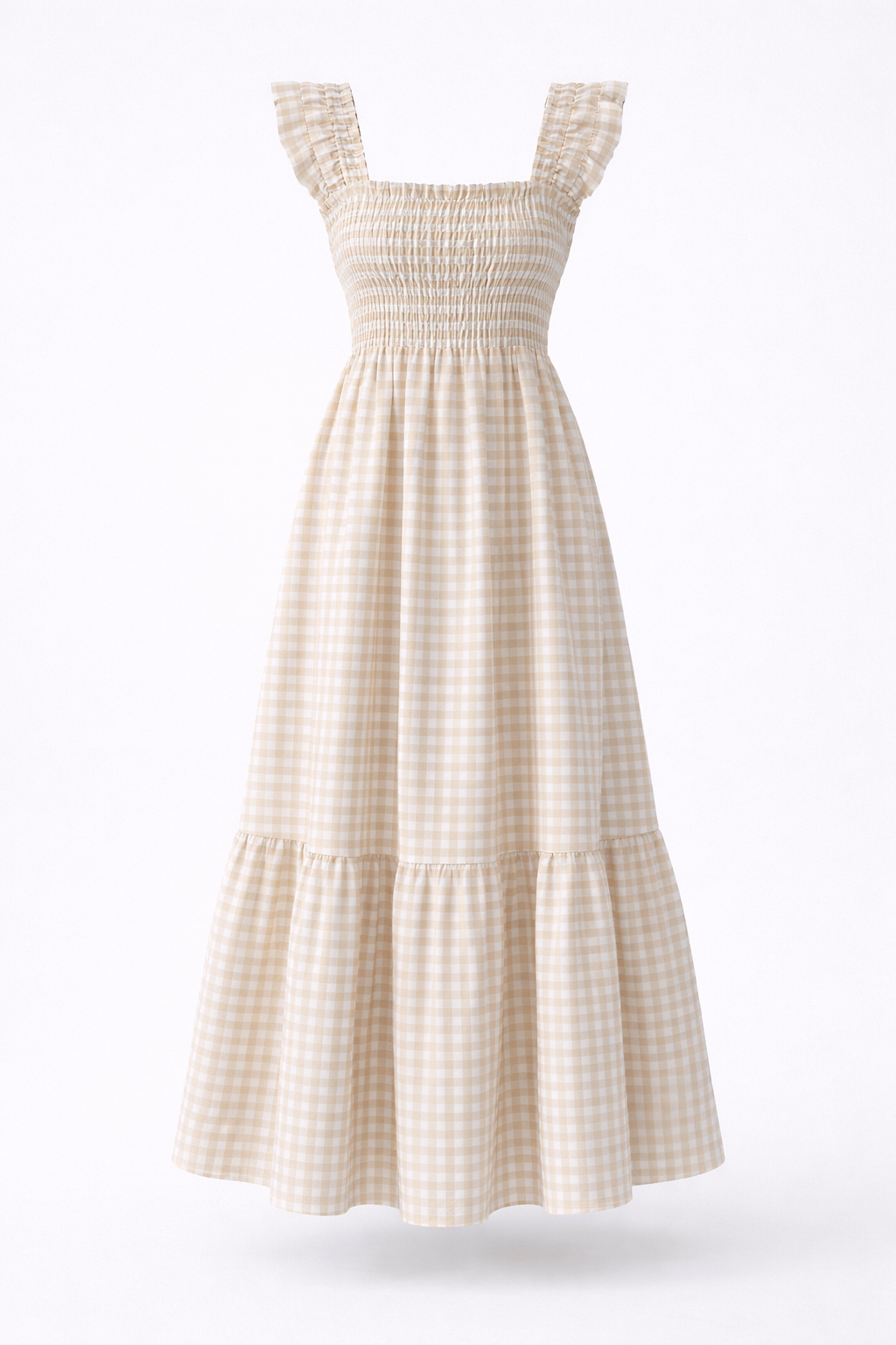Martine | Robe longue vichy à smocks