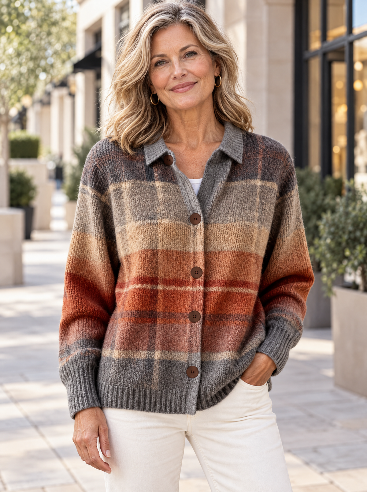 Heritage | Cardigan en tricot à carreaux et col chemise