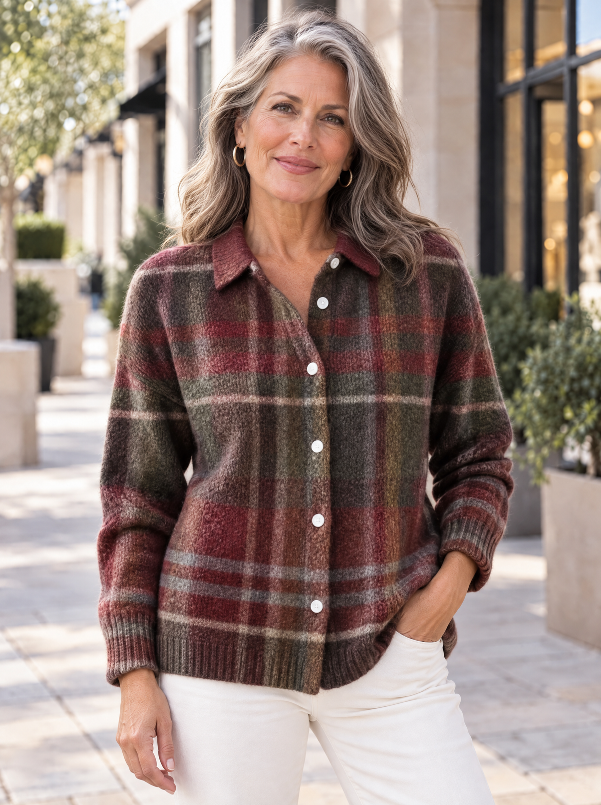 Heritage | Cardigan en tricot à carreaux et col chemise