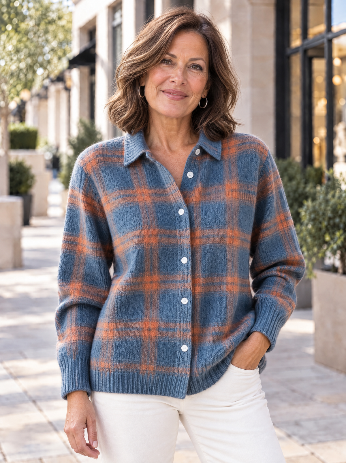 Heritage | Cardigan en tricot à carreaux et col chemise