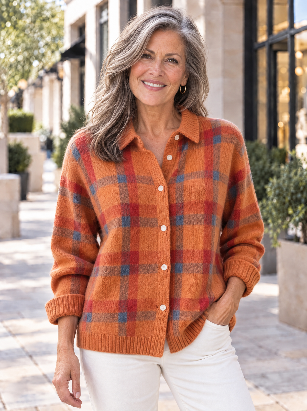 Heritage | Cardigan en tricot à carreaux et col chemise