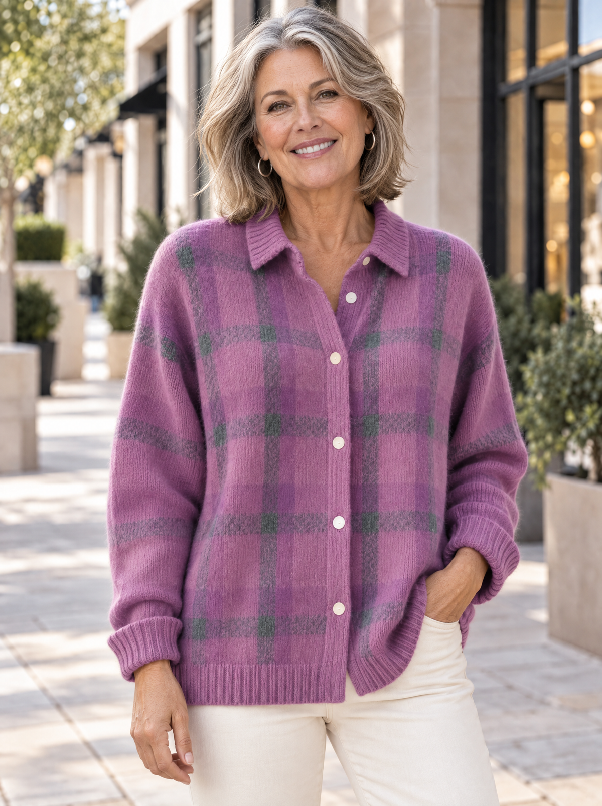 Heritage | Cardigan en tricot à carreaux et col chemise