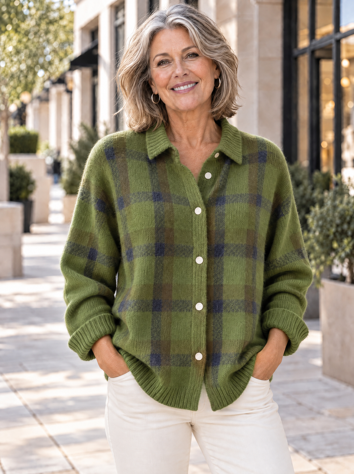 Heritage | Cardigan en tricot à carreaux et col chemise