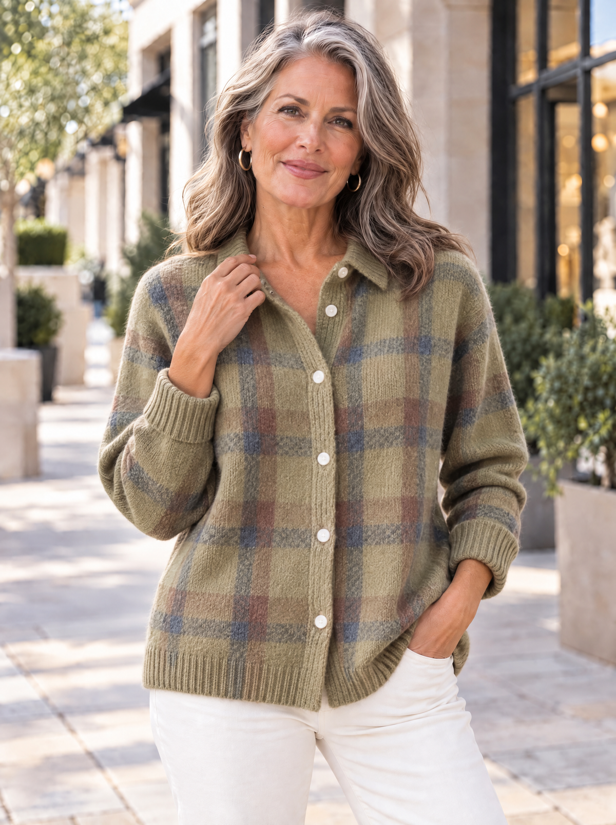 Heritage | Cardigan en tricot à carreaux et col chemise