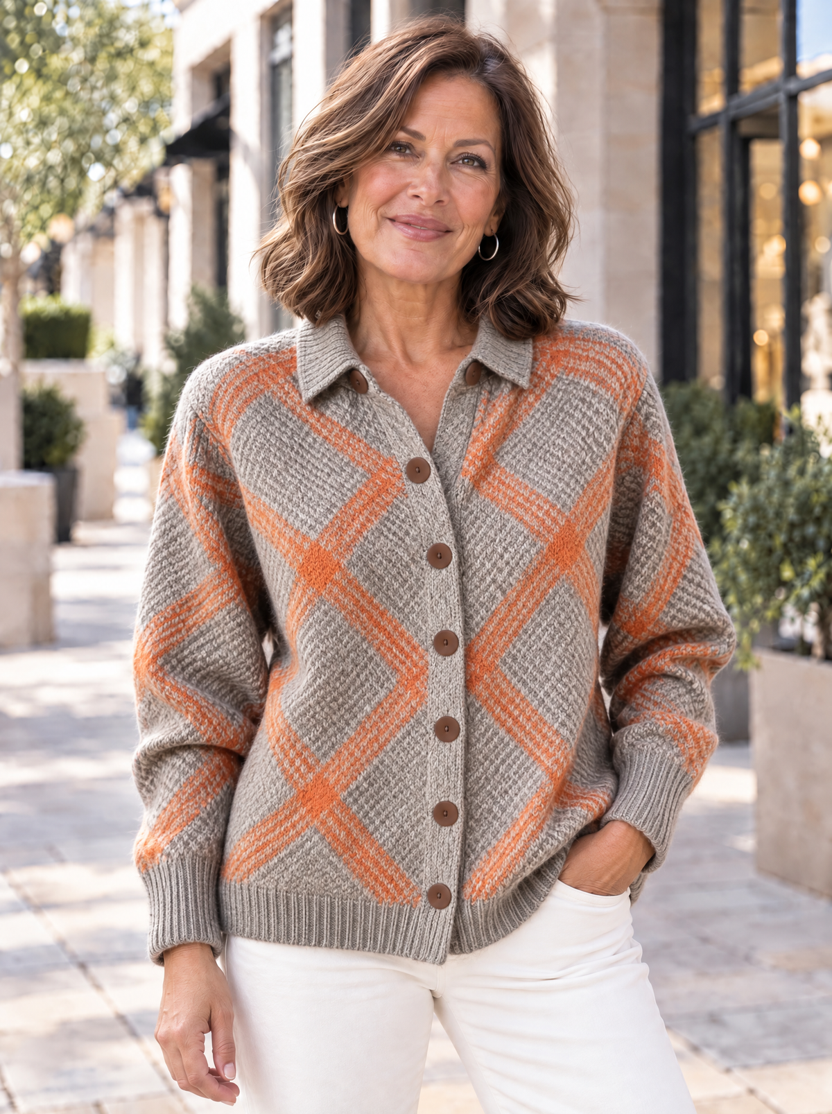 Heritage | Cardigan en tricot à carreaux et col chemise
