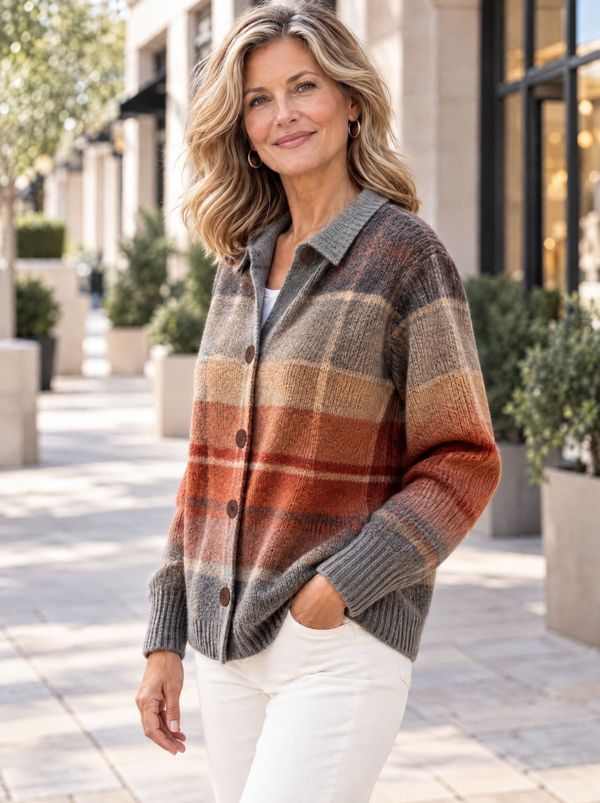 Heritage | Cardigan en tricot à carreaux et col chemise
