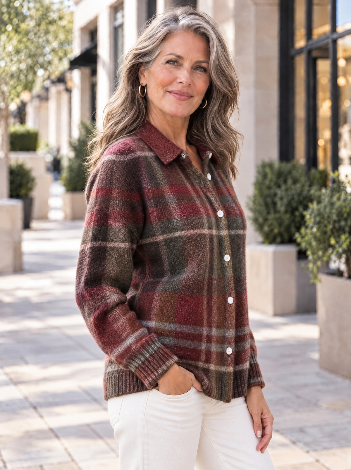 Heritage | Cardigan en tricot à carreaux et col chemise