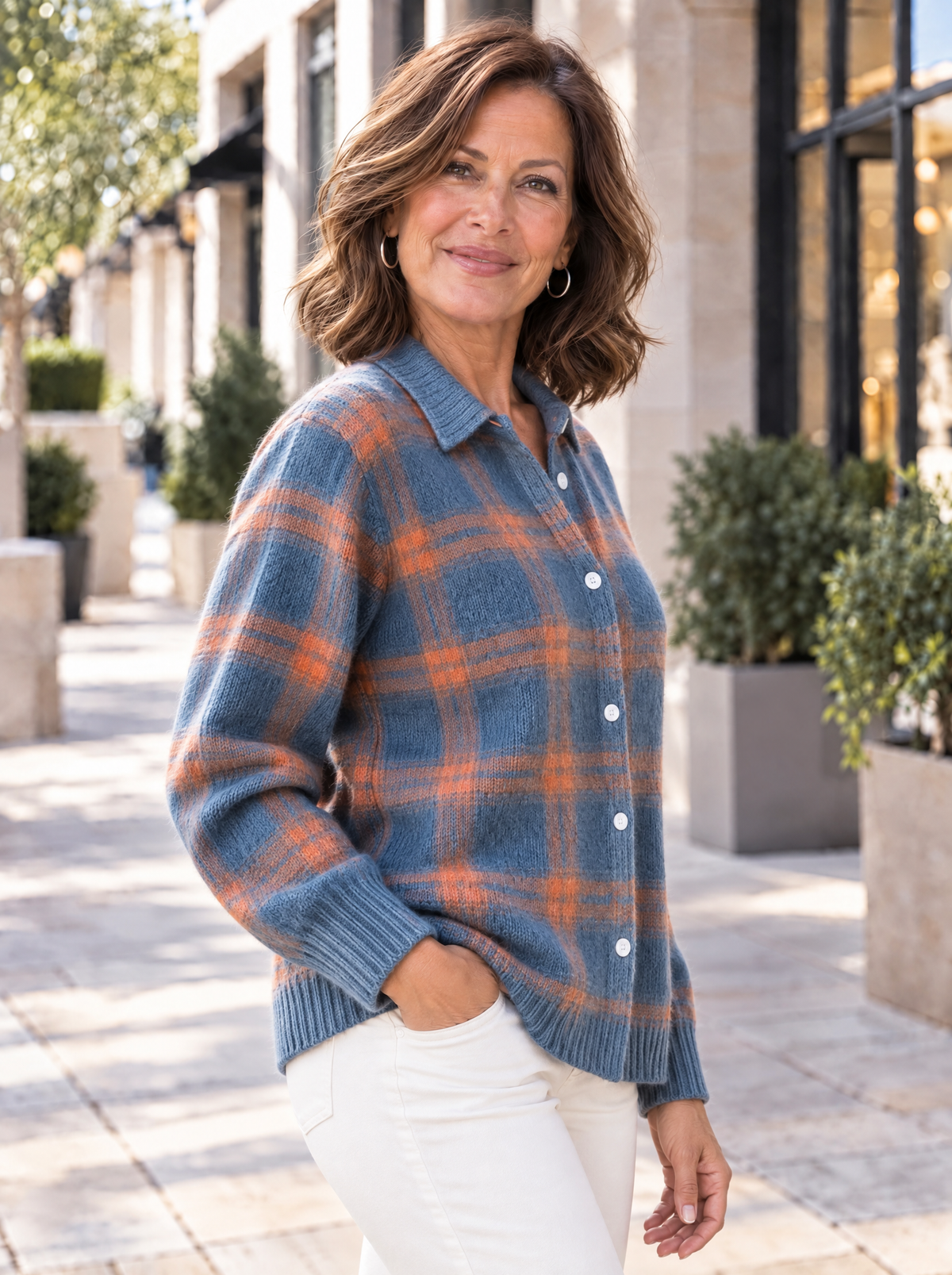 Heritage | Cardigan en tricot à carreaux et col chemise
