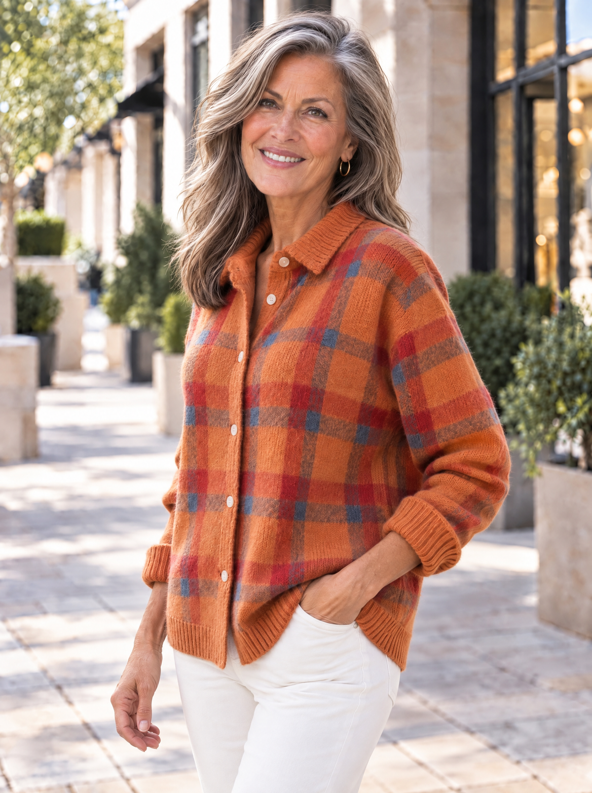 Heritage | Cardigan en tricot à carreaux et col chemise
