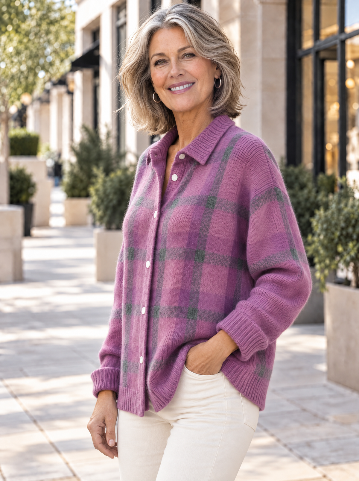 Heritage | Cardigan en tricot à carreaux et col chemise