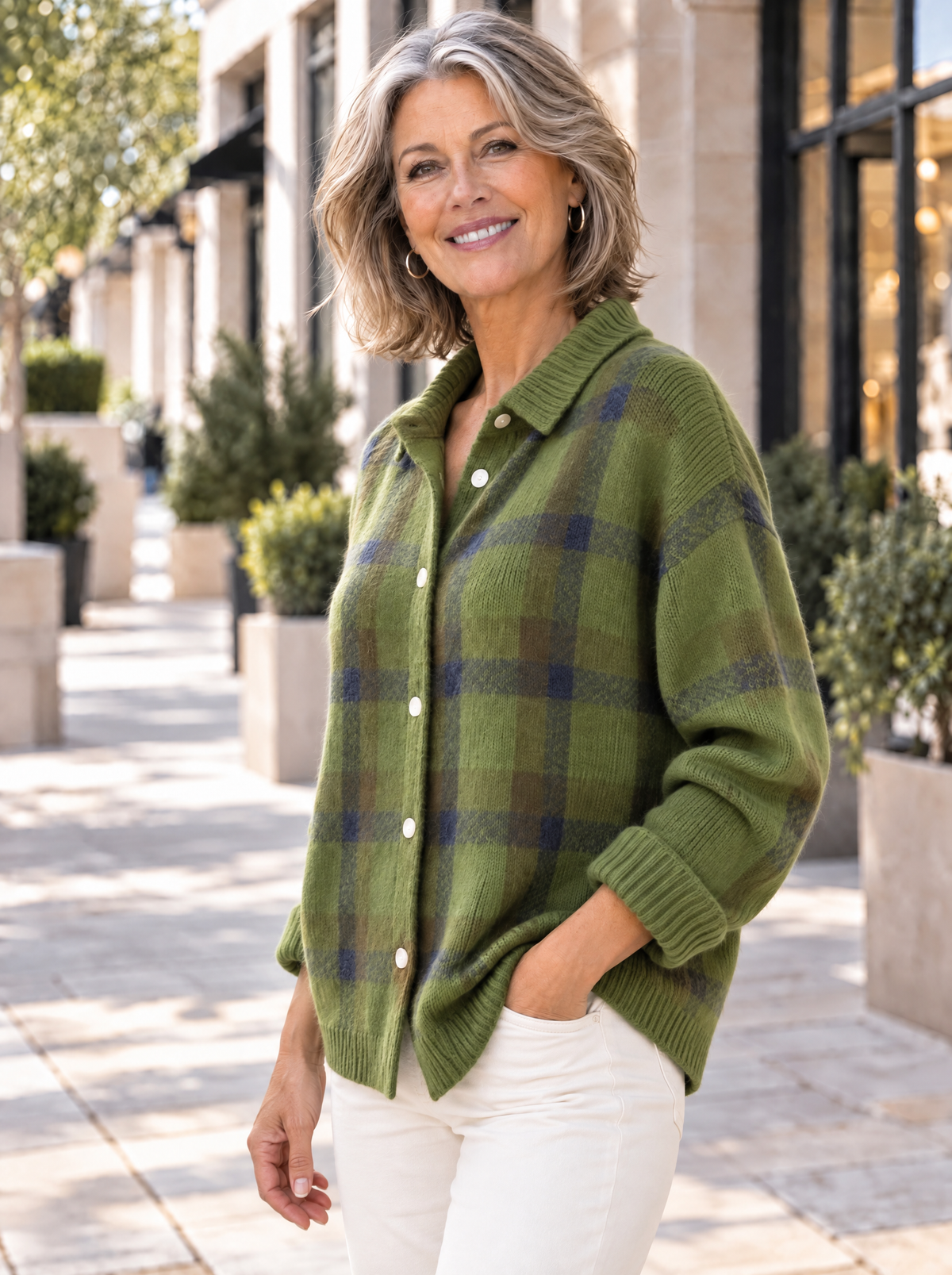 Heritage | Cardigan en tricot à carreaux et col chemise