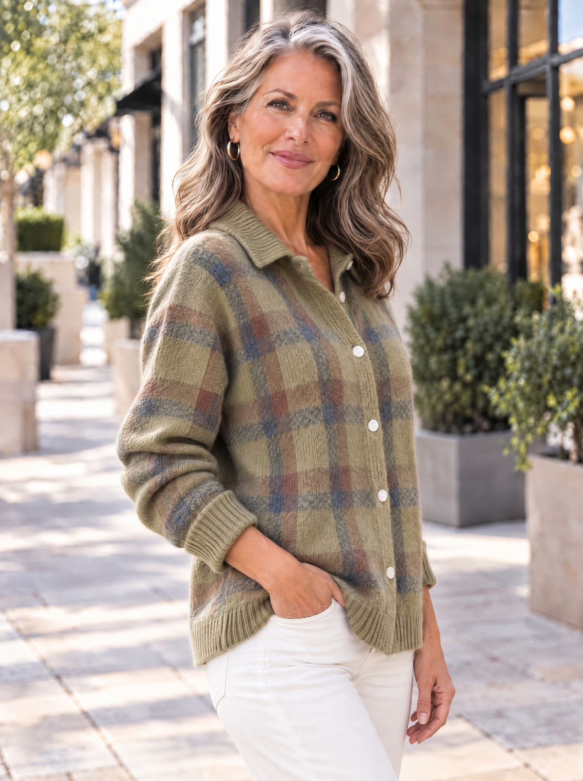Heritage | Cardigan en tricot à carreaux et col chemise