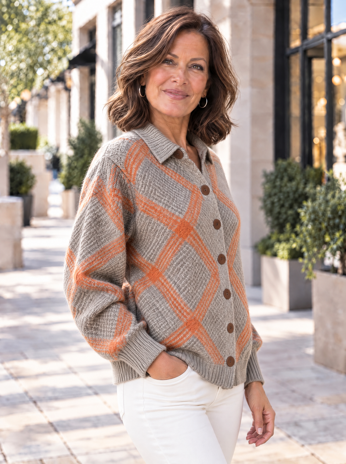 Heritage | Cardigan en tricot à carreaux et col chemise