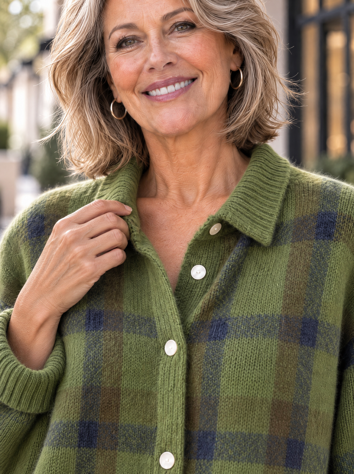 Heritage | Cardigan en tricot à carreaux et col chemise