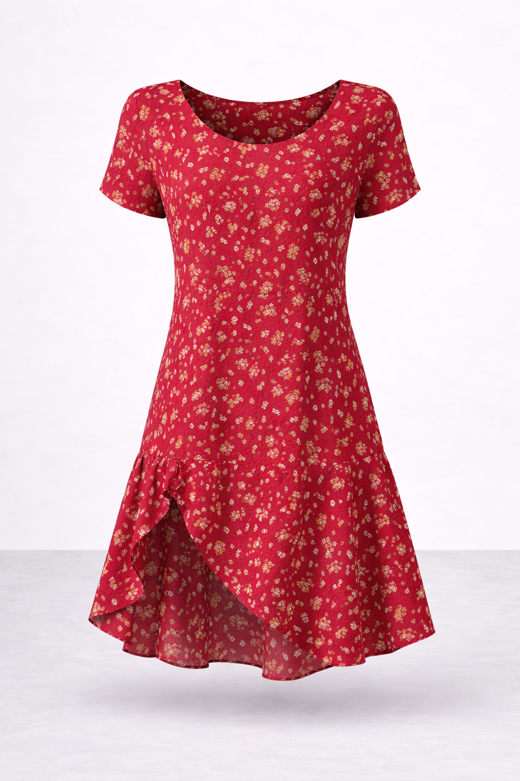 Luna | Robe mi-longue fleurie à manches courtes