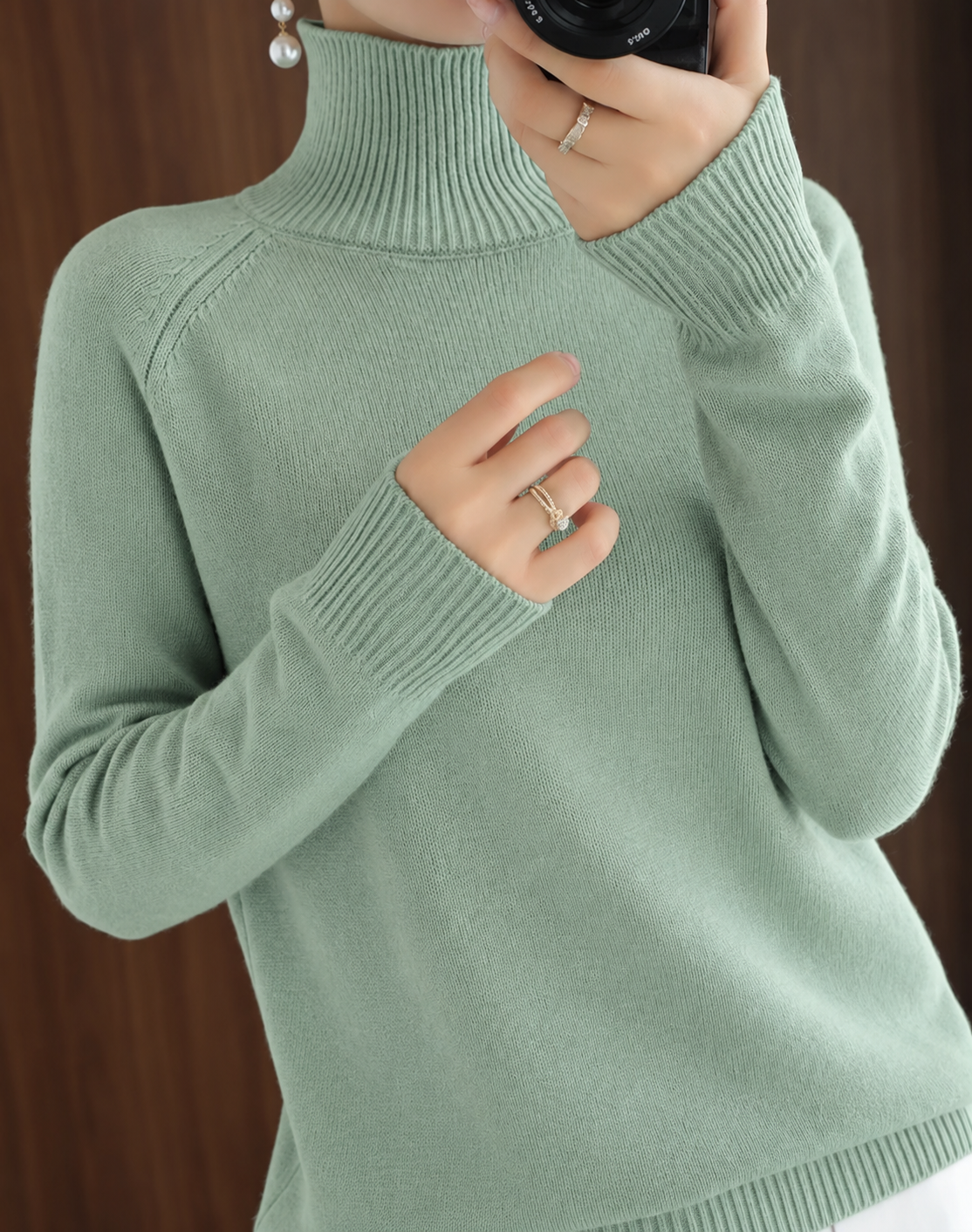 Merino Wool Ribbed Knit Sweater with Roll Neck for Women