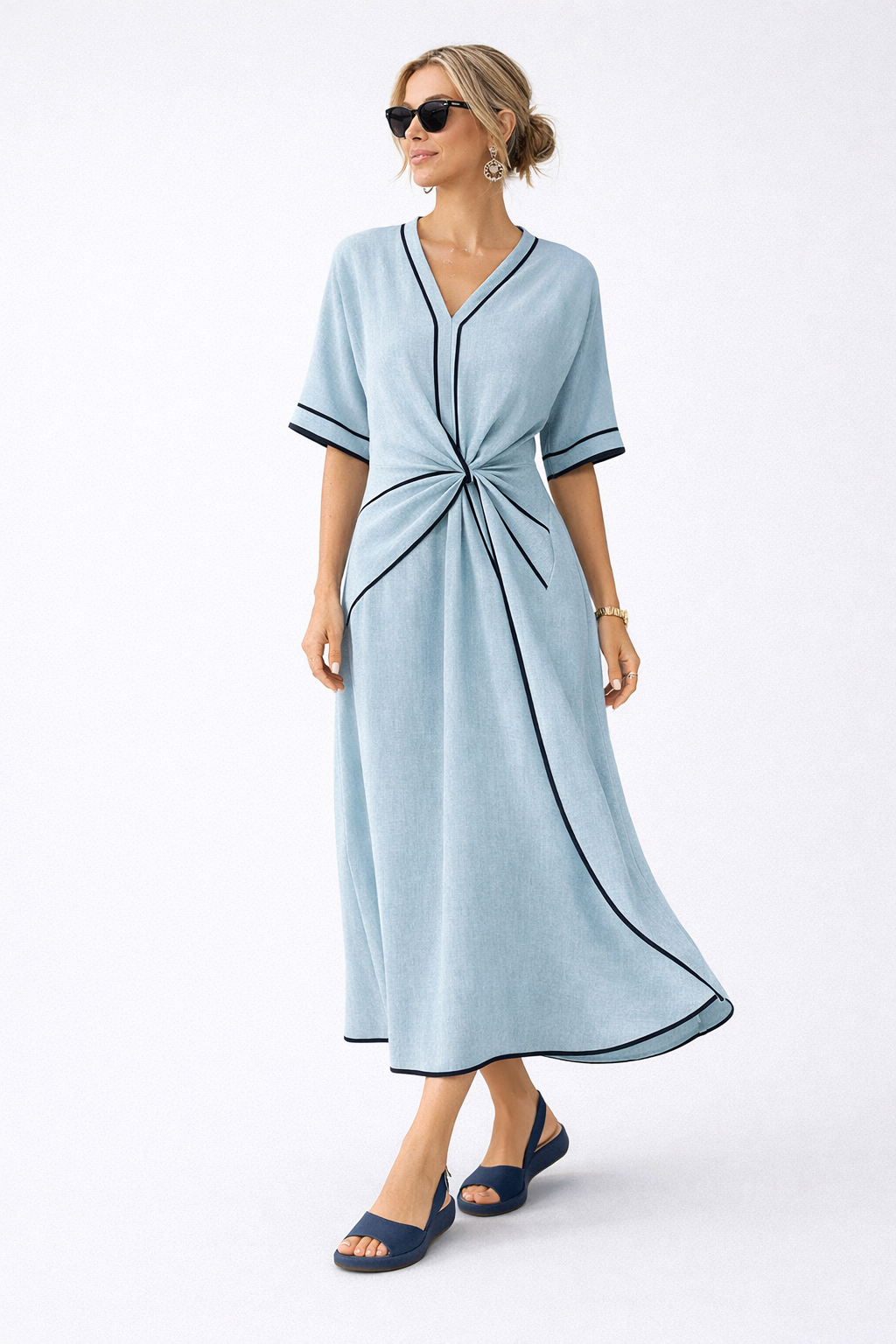 Carole | Robe mi-longue à détail noué