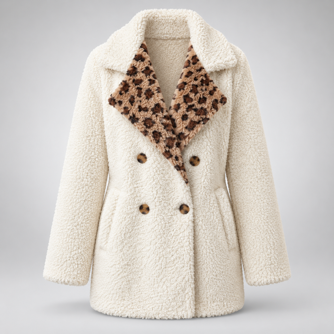 Monica | Manteau teddy douillet à touche léopard