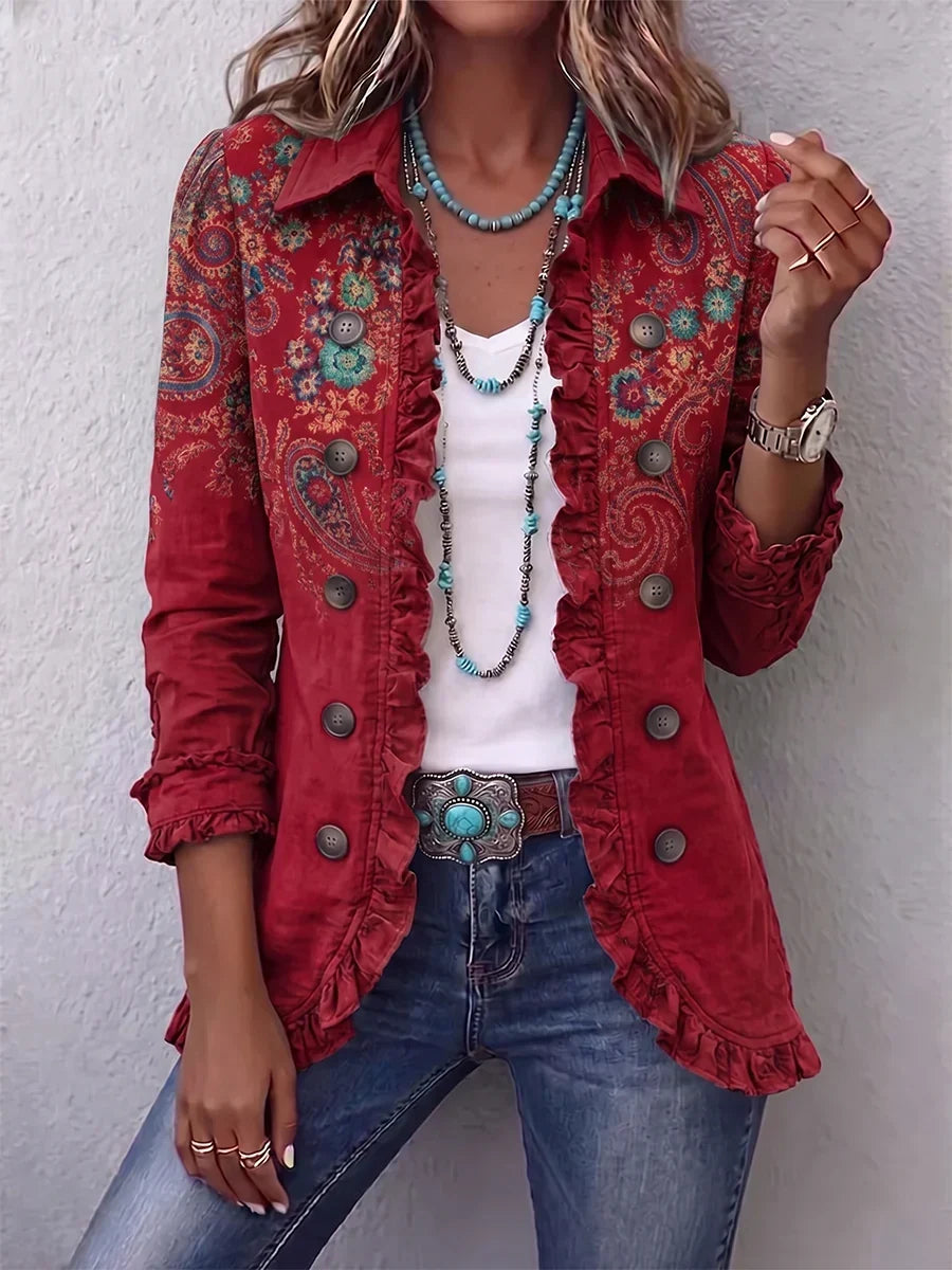 Fayrene™ | Bohemian-Inspired Paisley Ruffle Jacket