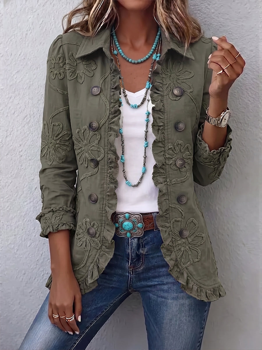 Kimberly | Veste utilitaire bohème brodée à volants