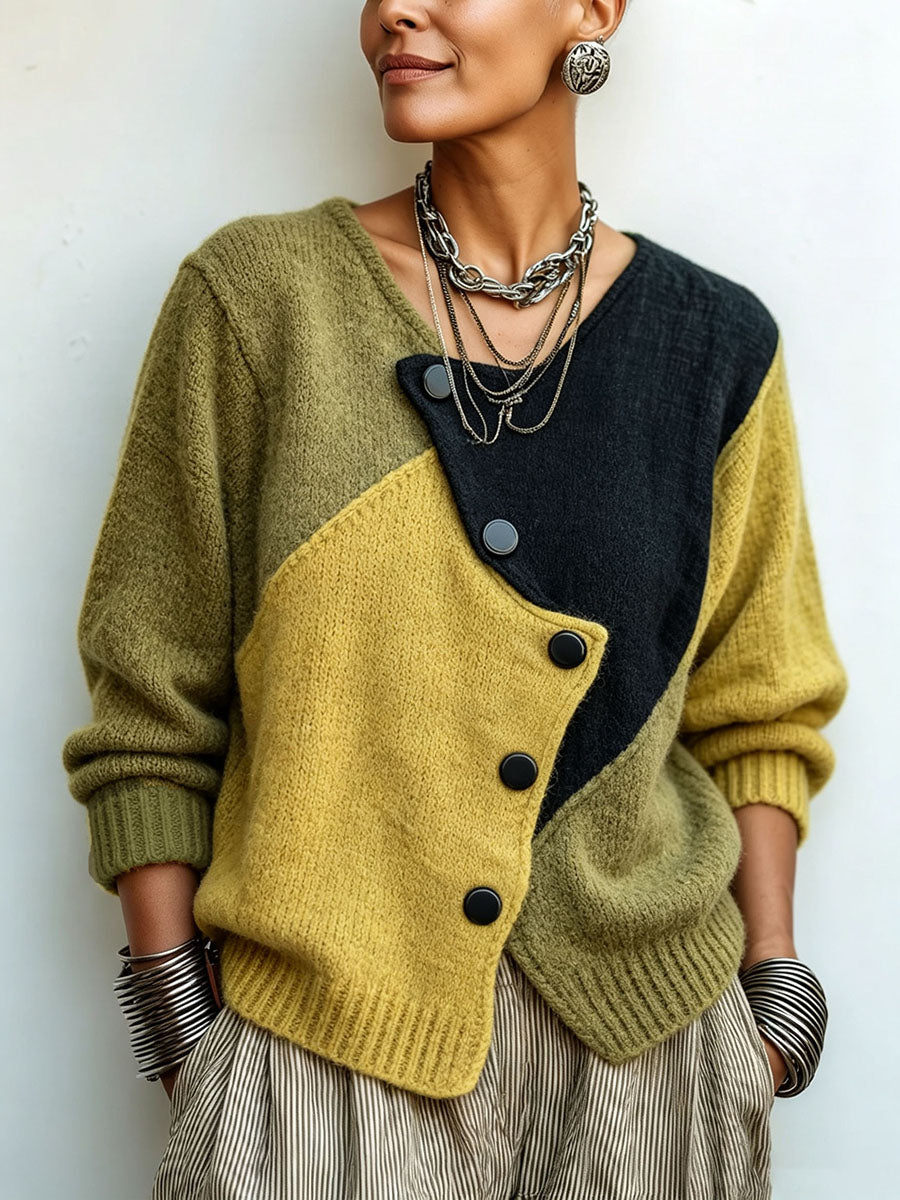 Catherine | Chandail en tricot asymétrique à blocs de couleurs
