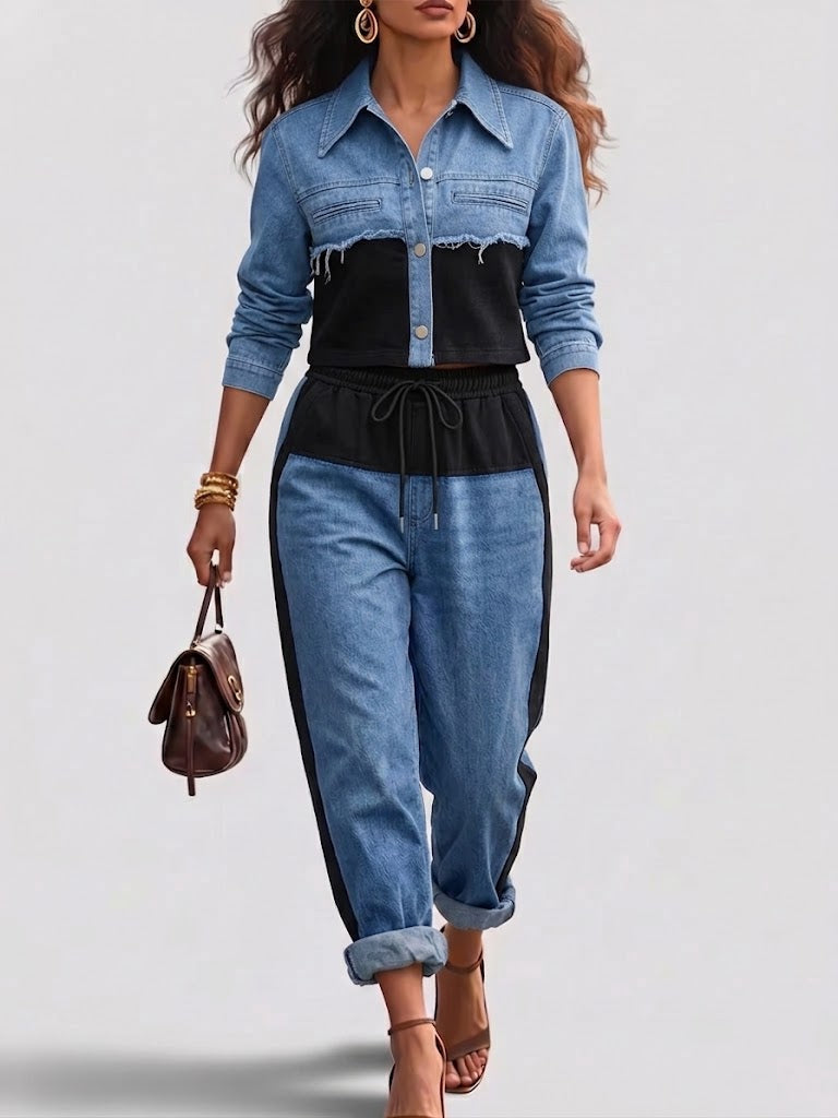 Holbrook™ | Ensemble avec veste courte à blocs de couleurs et pantalon à jambes larges