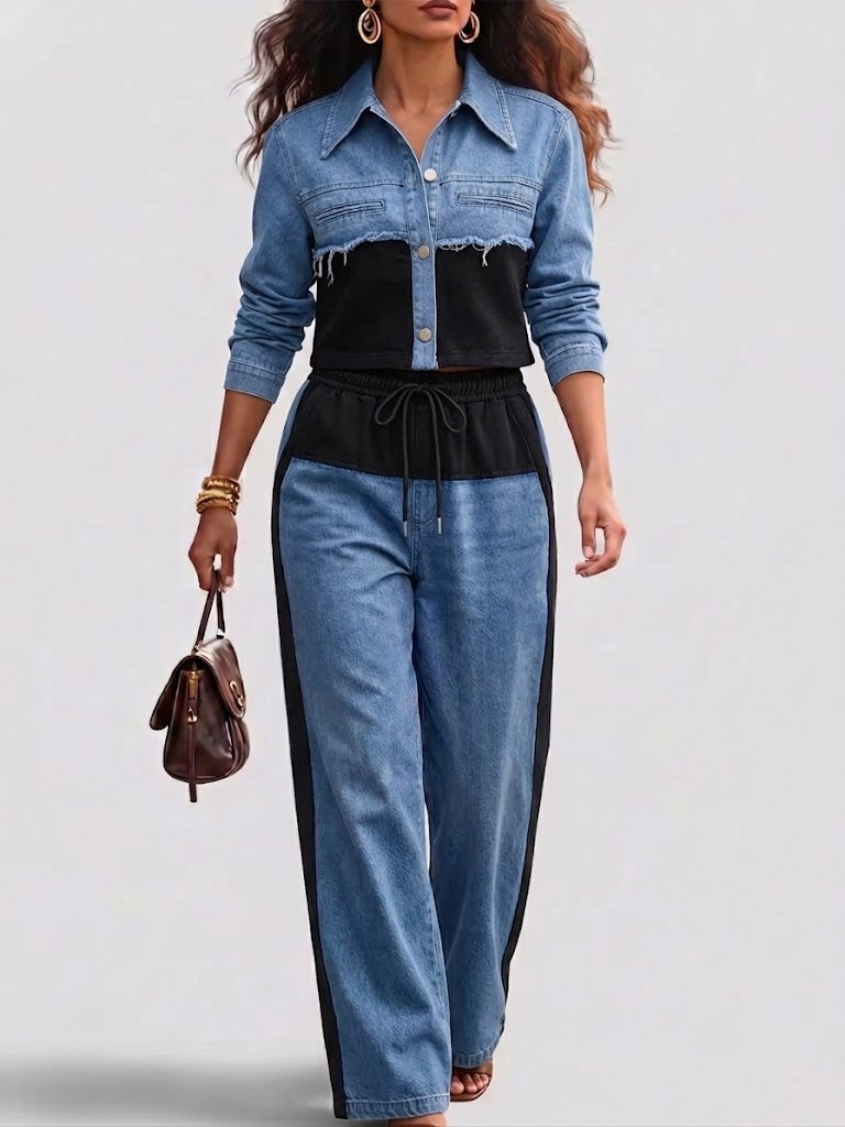 Holbrook™ | Ensemble avec veste courte à blocs de couleurs et pantalon à jambes larges