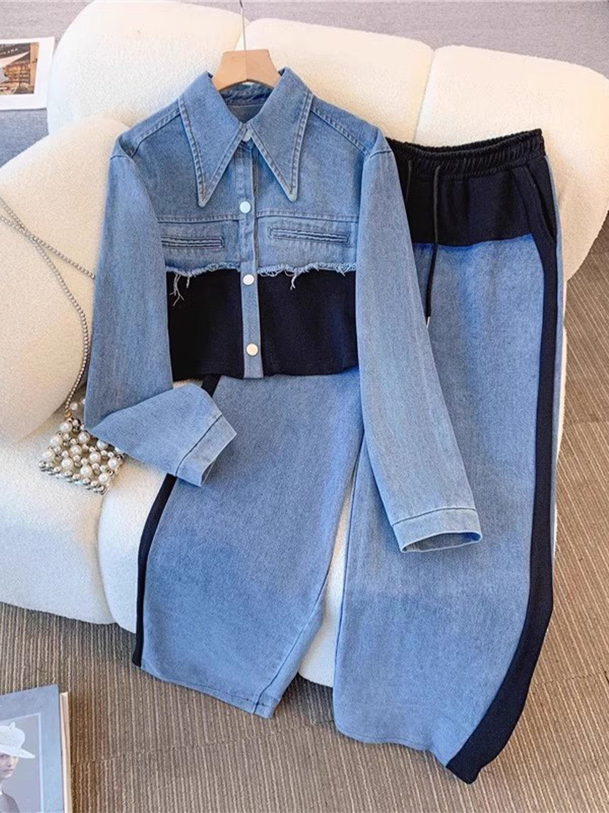 Holbrook™ | Ensemble avec veste courte à blocs de couleurs et pantalon à jambes larges